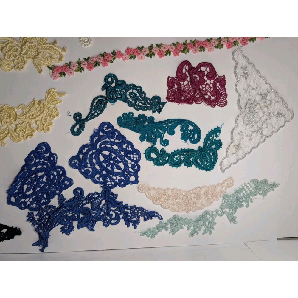 Vintage Venice Lace Applique Lot Mixed Colors Sizes Sew On Trim Craft Bridal Y2K - Picture 7 of 10
